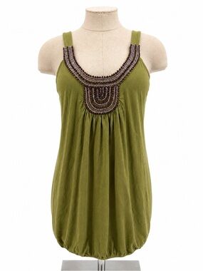 Apart Green Beaded Tank Top Sleeveless Boho Long Size US 6